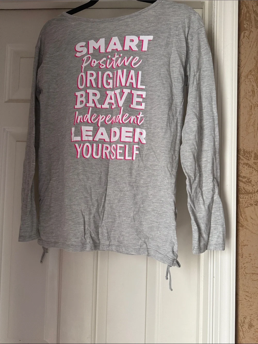 Justice Gray Long-Sleeve Top with Pink and Silver Sequin 'Girl Squad' Graphic